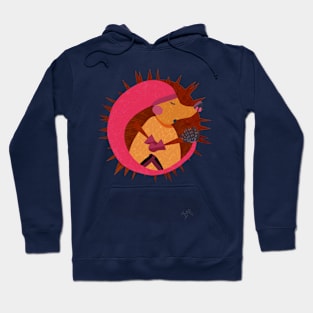 Cute sleeping hedgehog in hibernation- red, yellow, pink, brown, blue Hoodie